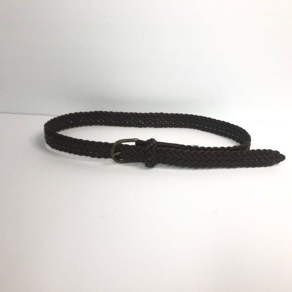 lands end brown leather braided belt large 1 inch wide classic work wear staple - Picture 1 of 8